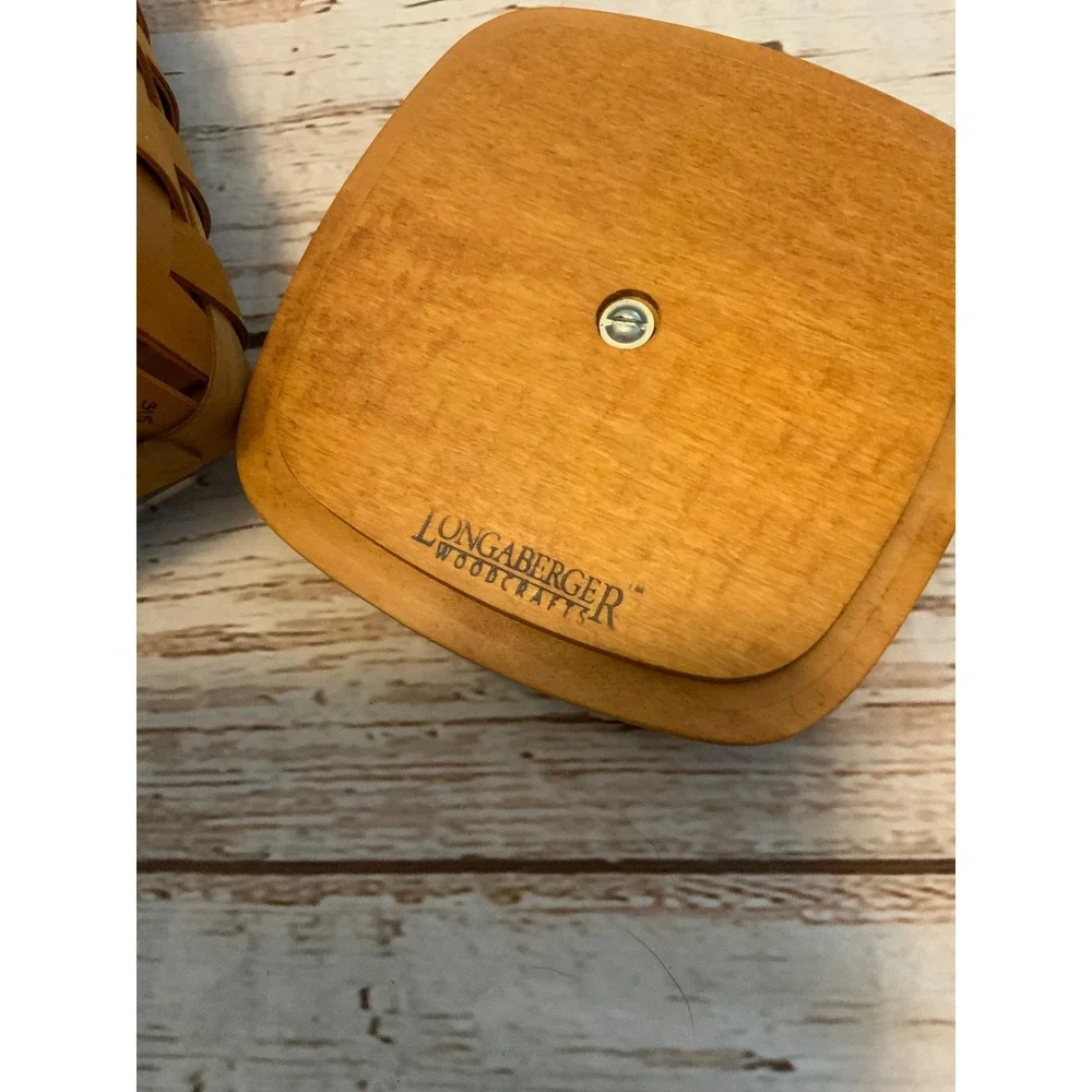 Longaberger Basket 1996 Handwoven Square Tapered Wood Lid & Liner Small Spoon